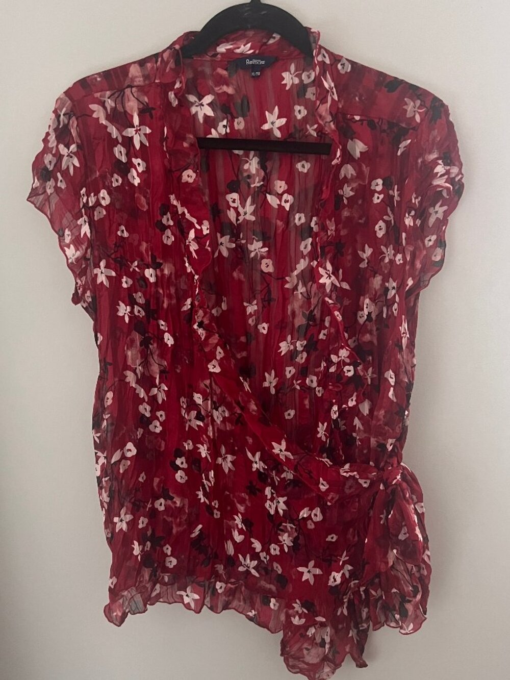 Reitmans Red Floral Wrap Blouse, Size XL
